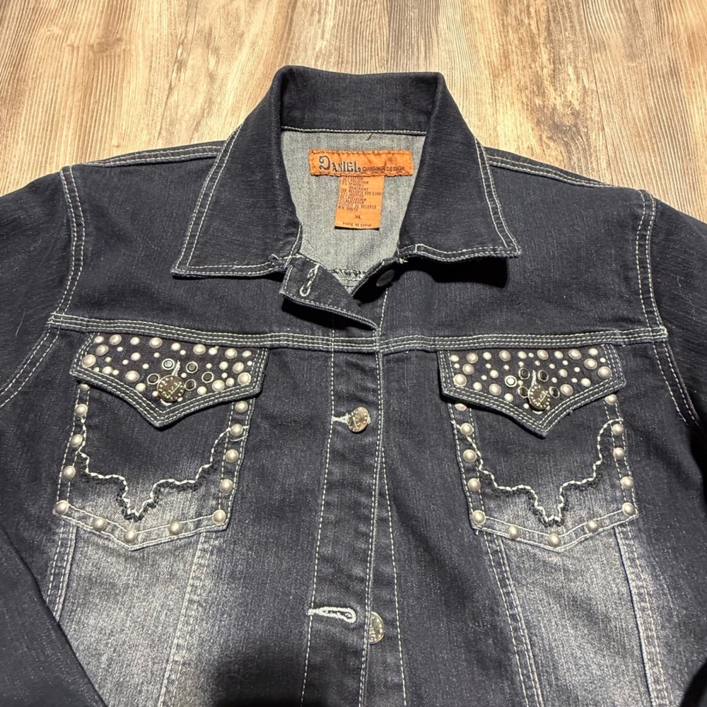 Y2K Daniel Original Design Denim Jacket Dark Wash Studded Western XL